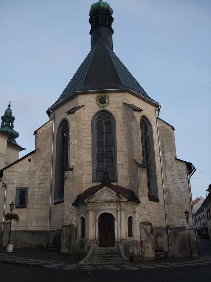 Street view of Banská Štiavnica with the church