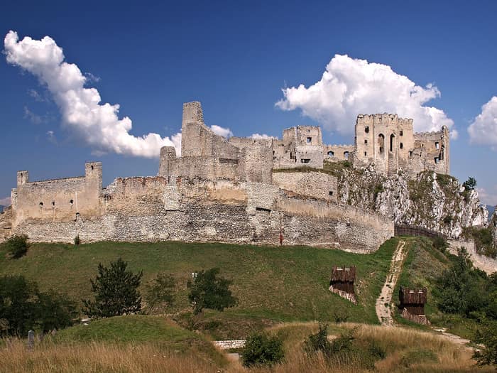 Beckov Castle on its limestone rock above the village of Beckov