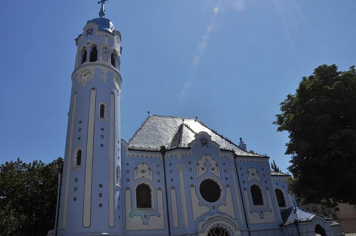 The Blue Church in Bratislava seen from the street