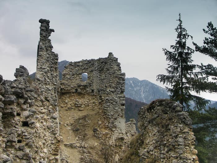 Ruins of Blatnica Castle on its wooded ridge