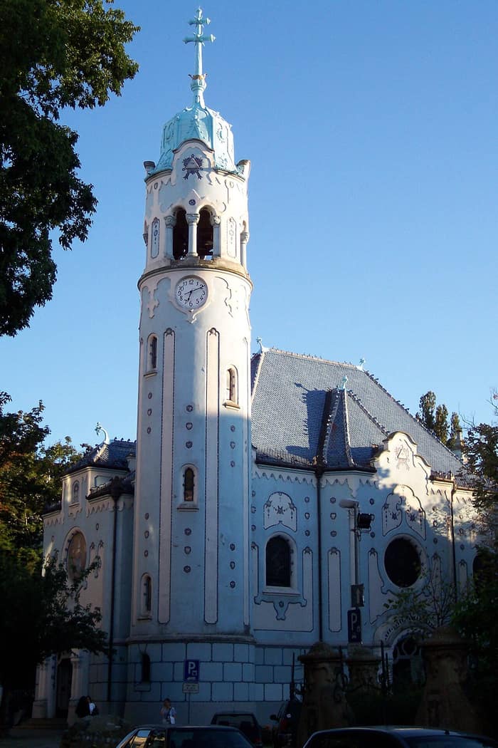 The Blue Church in Bratislava with its cylindrical tower