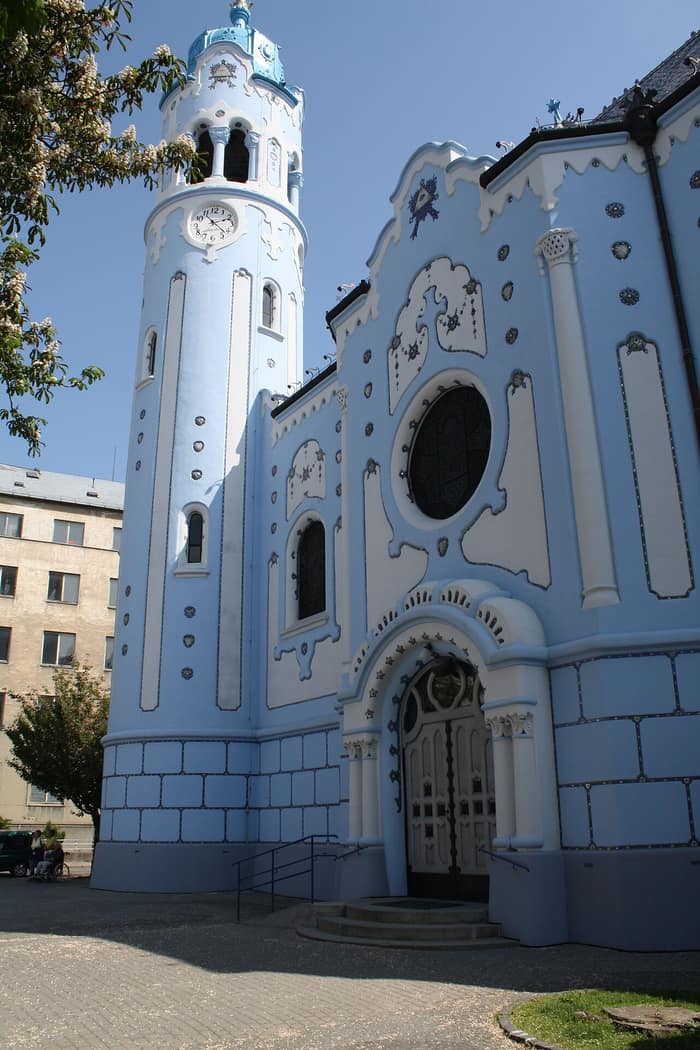 The Blue Church in Bratislava, another view of the tower and roof