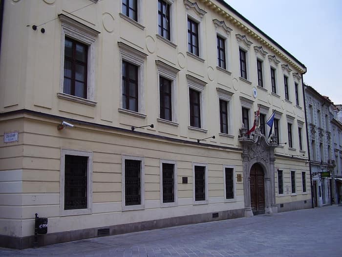 Façade of the Pálffy Palace in the Old Town of Bratislava