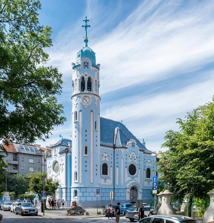 The blue Art Nouveau Church of St Elisabeth in Bratislava