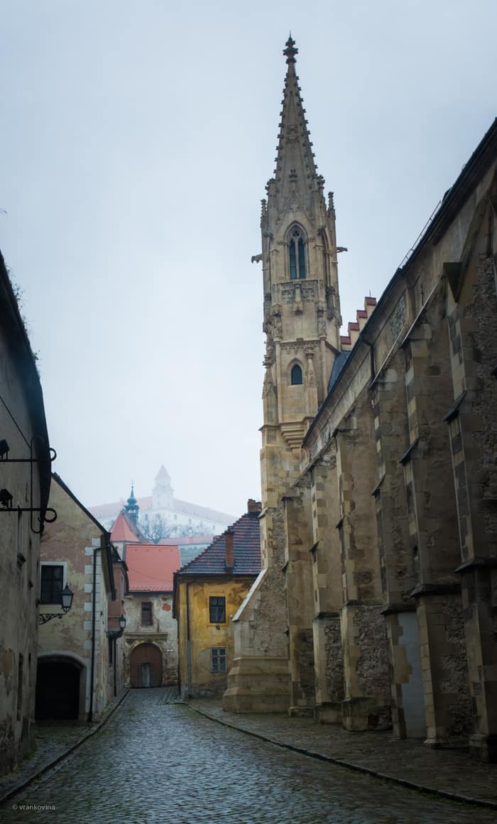 The Clarissine Church seen from the street in Bratislava