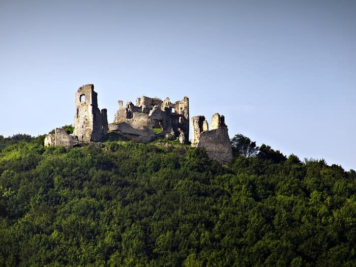 Brekov Castle on its hill above the village of Brekov