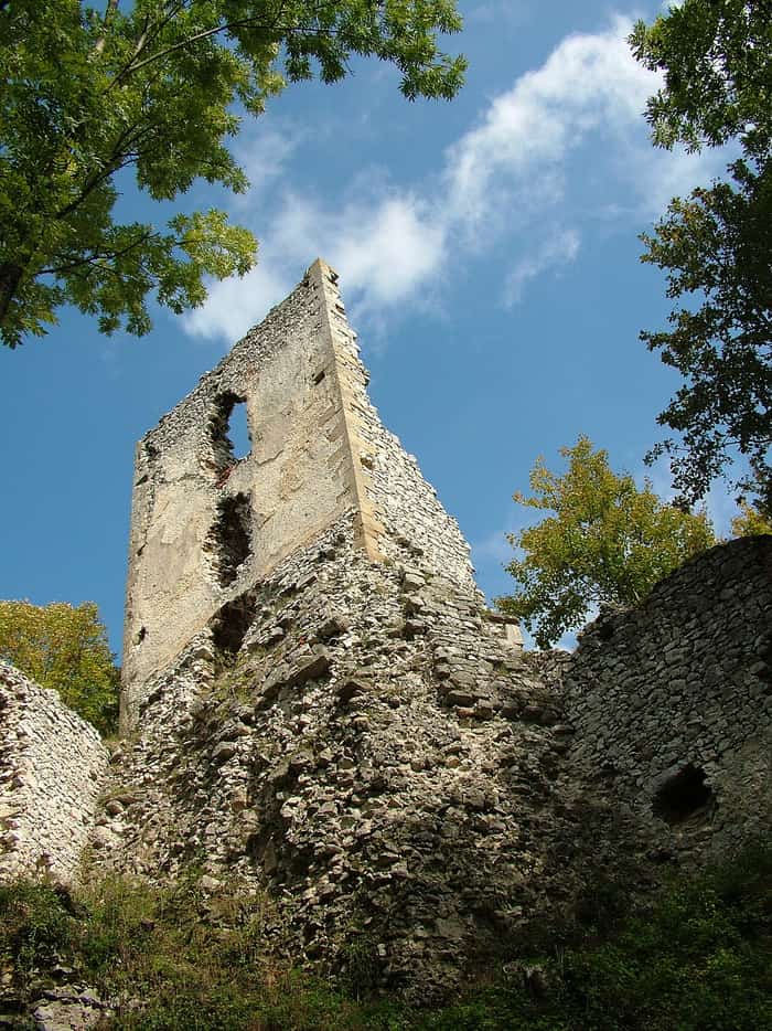 Dobrá Voda Castle among the trees of the Little Carpathians