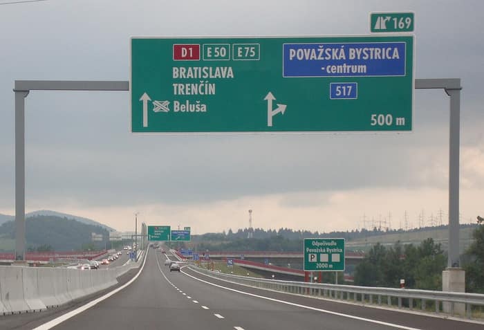 The D1 motorway approaching Považská Bystrica