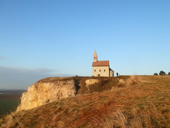 The church of Dražovce as a landmark on a spur of the Tribeč mountains