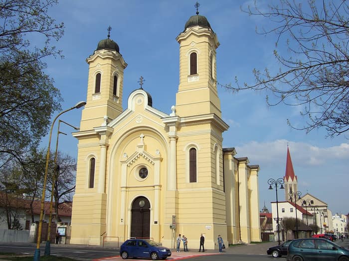 The Greek Catholic cathedral of Košice seen from the street