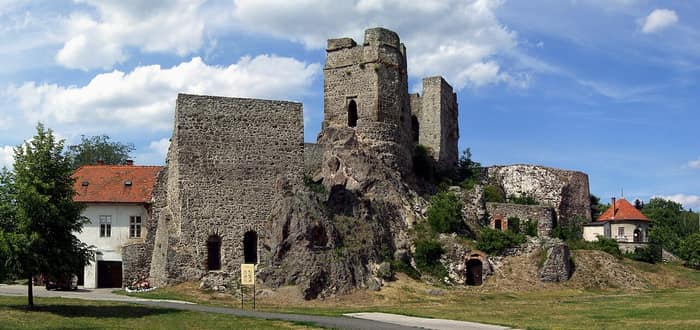 Levice Castle on its rocky hill above the town