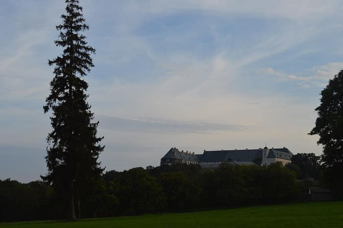 Červený Kameň Castle seen from a distance