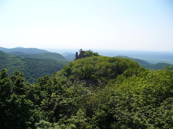 Ruins of Ostrý Kameň Castle on its rocky ridge