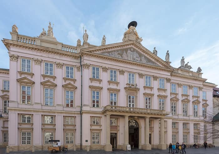 The neoclassical facade of the Primate's Palace in Bratislava